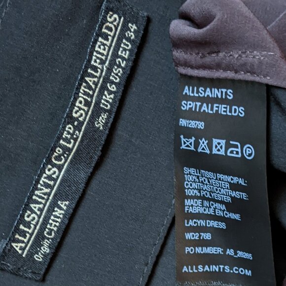 All Saints Lacyn T-Shirt Dress Short Sleeves Relaxed Fit Black Plum - Picture 3 of 6